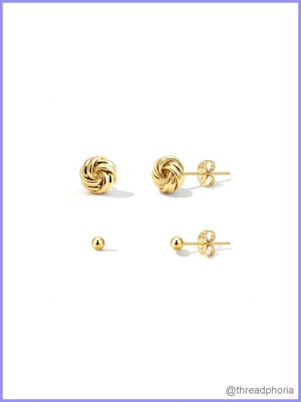 14k Gold Plated Love Knot Stud Earrings 8mm Ball Flat Back Hypoallergenic